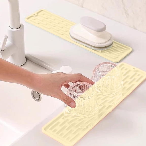 MMJ Silicone Drainage Mat 13.7x3.4in Non Slip Kitchen Counter Mat Quick Dry Trivet Cutting Board Pad Flexible Heat Resistant Drying Tray