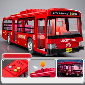MMJ Simulation Bus Toy Large Open Door Light Sound Inertia Sliding 11.2x2.95x2.56in for Age 3 to Adult