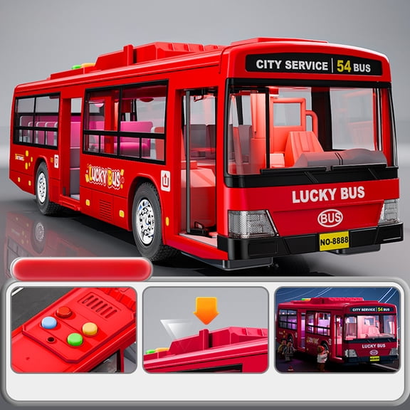 MMJ Simulation Bus Toy Large Open Door Light Sound Inertia Sliding 11.2x2.95x2.56in for Age 3 to Adult