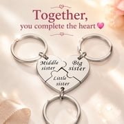 MMJ Sister Keychain Set of 3 Matching Heart Pendant Stainless Steel Jewelry for Best Friend Family Gift