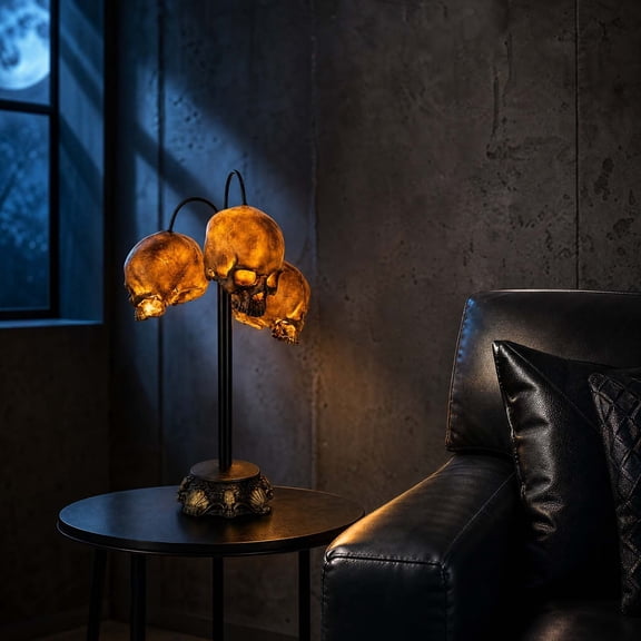 MMJ Skull Table Lamp Halloween Decor Resin LED Night Light Spooky Desktop Bookshelf Mantel Bedroom Party