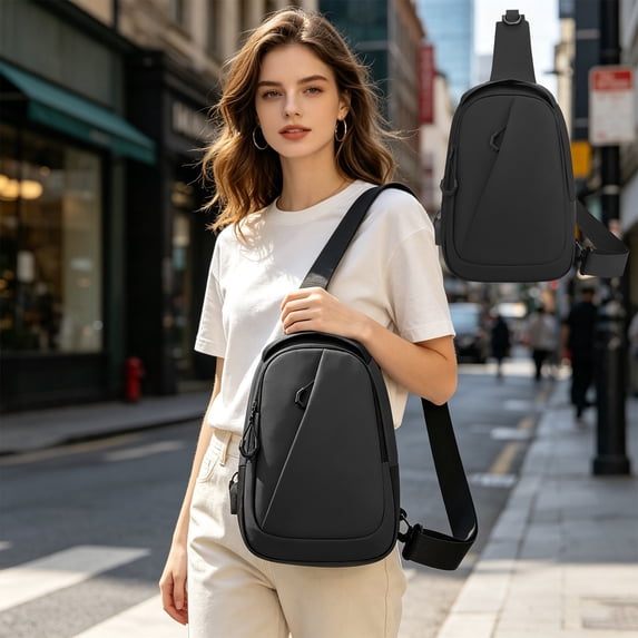 MMJ Sling Bag for Men Crossbody Chest Bag Large Capacity PU Leather for Commute Travel Work 11.8x7.9x3.9in