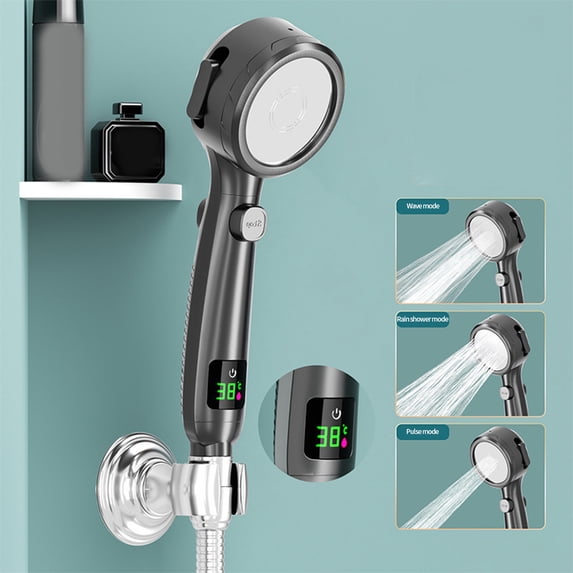 MMJ Smart Digital Display Shower Head 4 Modes with One Key Stop and Temperature Display