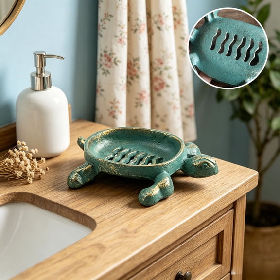 MMJ Soap Dish Cast Iron Turtle Shape Vintage Decorative Storage Tray Bathroom Kitchen 6.30x4.72x0.98in