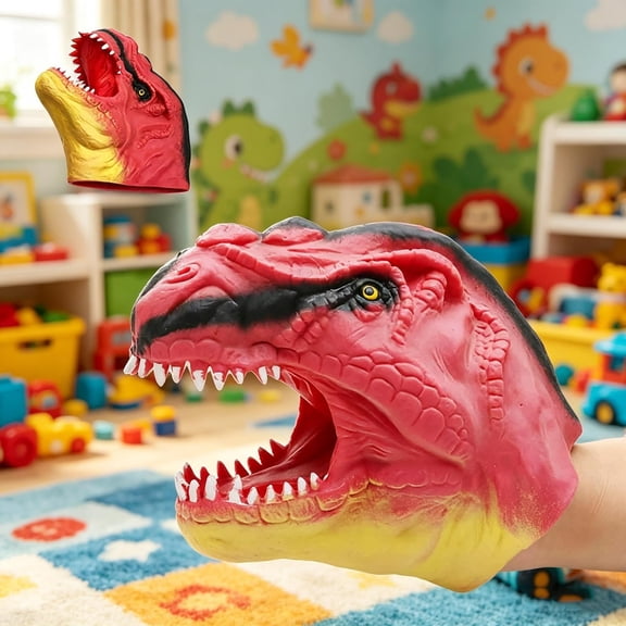 MMJ Soft Rubber Dinosaur Hand Puppet Gloves Simulation Animal Model Tyrannosaurus Triceratops Shark Arm Toy Pretend Play