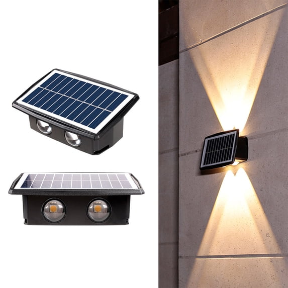 MMJ Solar Lights Outdoor Wall Mount Up Down Dual Head LED Sconce 3 Color Modes Dusk To Dawn IP65 Waterproof Black House Garage Garden Patio