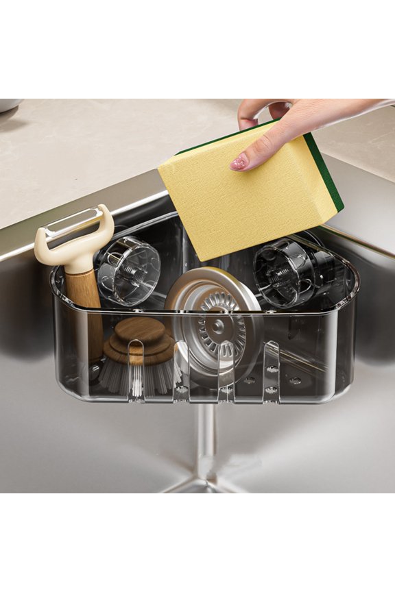Sponge Holders Kitchen Sink Suction Cup Corner Rack Storage Organizer Sponge Soap Brush Scouring Pads 4.92x4.92x2.95in