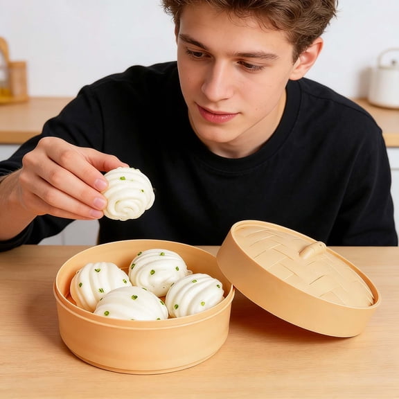 MMJ Squeeze Toys Steamed Dumpling Simulated Cantonese Dim Sum Slow Rising Fidget Stress Relief Cute Food Display Model Mini Basket Set