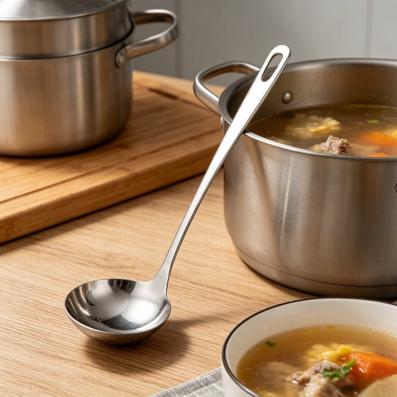 MMJ Stainless Steel Kitchen Utensil Set 3 Piece Slotted Spatula Solid Turner Soup Ladle Non Stick Heat Safe Silver