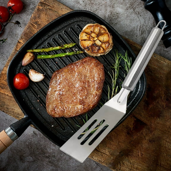 MMJ Stainless Steel Slotted Spatula 9.8 Inch Metal Turner Non Stick Griddle Flipper for Cooking Baking BBQ Kitchen