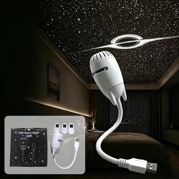 MMJ Star Projector Night Light USB Plug-in 3 Lenses 360 Gooseneck Adjustable for Bedroom Car Party Room Decor 10.63in