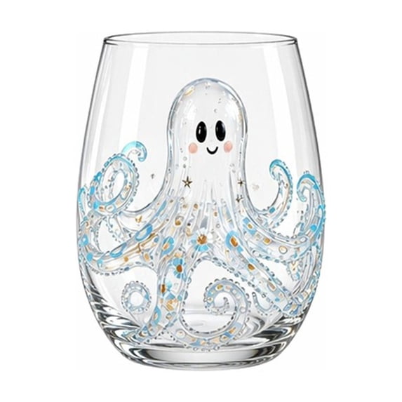 MMJ Stemless Glass Tumbler Ocean Animal Ghost Clear Clearance Handleless Wine Cup Halloween Home Bar Decor Enthusiast Gift