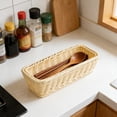 thumbnail image 1 of MMJ Storage Basket Hand Woven Plastic Rectangular Desktop Organizer 11.42x4.33x3.54in for Kitchen Snacks Utensils, 1 of 6