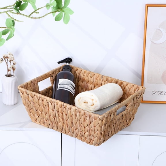 MMJ Storage Basket Woven Seagrass Square Handmade Natural Rattan Bin for Coffee Table Desk Counter Home Organizer 11.8x11.8x3.9in