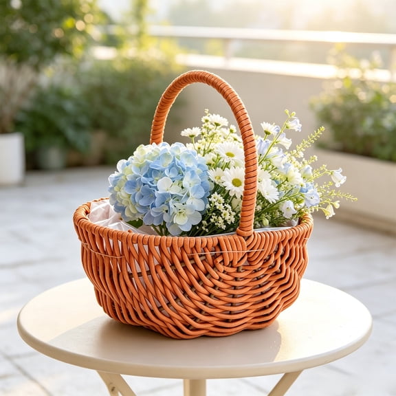 MMJ Storage Baskets Imitation Rattan Woven Handheld Gift Flower 5.91x4.72x6.3in Portable Holiday Party Favor Centerpiece Decor