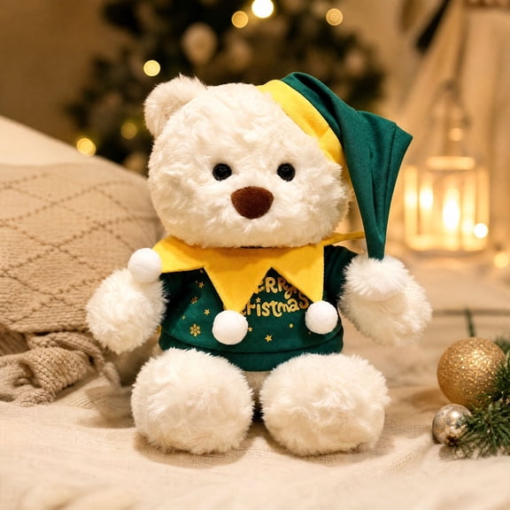MMJ Stuffed Animals Christmas Teddy Bear Plush Toy Festive Holiday Decoration Gift for Home Sofa Bed for Age 3 to Adult 10.24x4.72x4.72in