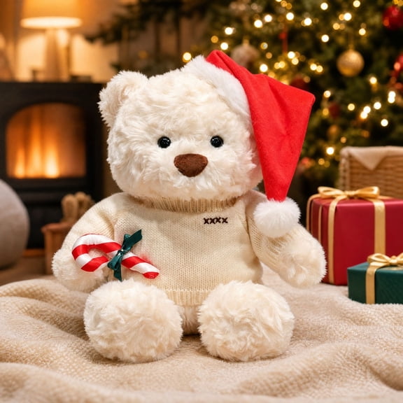 MMJ Stuffed Animals Christmas Teddy Bear Plush Toy Festive Holiday Decoration Gift for Home Sofa Bed for Age 3 to Adult 10.24x4.72x4.72in