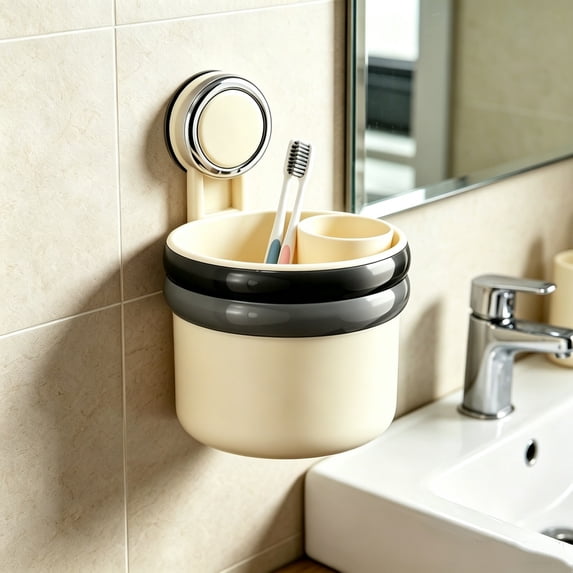 MMJ Suction Cup Wall Mounted Storage Basket Punch Free Bathroom Organizer with Drainage 5.4x5.4x4.5in