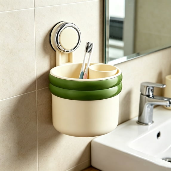 MMJ Suction Cup Wall Mounted Storage Basket Punch Free Bathroom Organizer with Drainage 5.4x5.4x4.5in