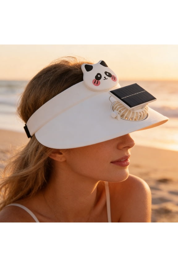 Sun Visor Hat with Solar Fan Cute Cartoon Adjustable Sun Protection for Outdoor Activities 10.24in
