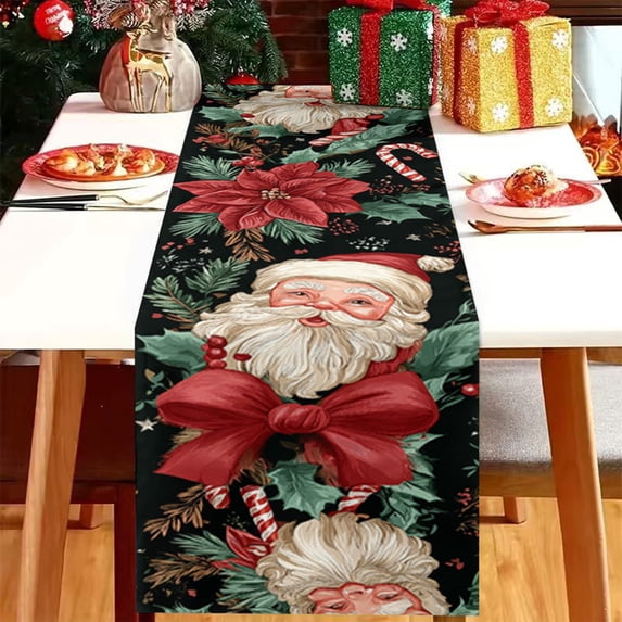 MMJ Table Cloth Christmas Flag Holiday Dining Table Runner Long Burlap Style Party Layout 13x72in
