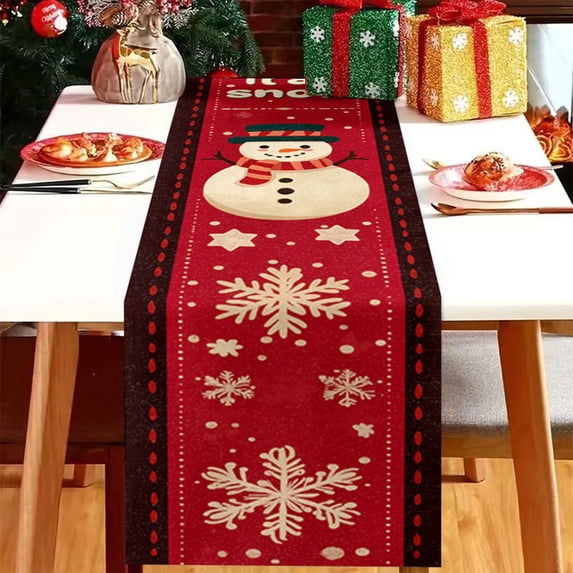 MMJ Table Cloth Christmas Flag Holiday Dining Table Runner Long Burlap Style Party Layout 13x72in