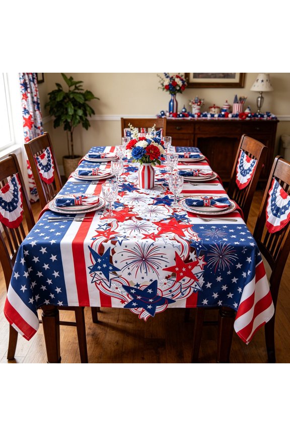Table Runner Independence Day Embroidered Star Patiotic for Dining Table 69.3x15.4in