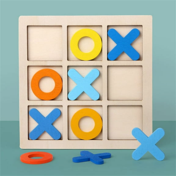 MMJ Tic Tac Toe Board Game Wooden Noughts Crosses Strategy Puzzle Early Learning Interactive 5.71x5.71in for Age 3 to Adult