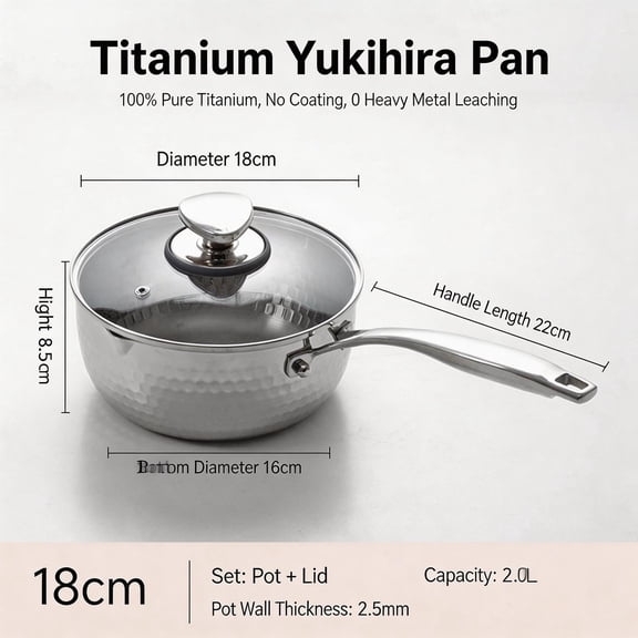 MMJ Titanium Saucepan with Lid No Coating Non Stick 5 Layer Base Induction Gas Electric Ceramic Cooktop Safe Healthy