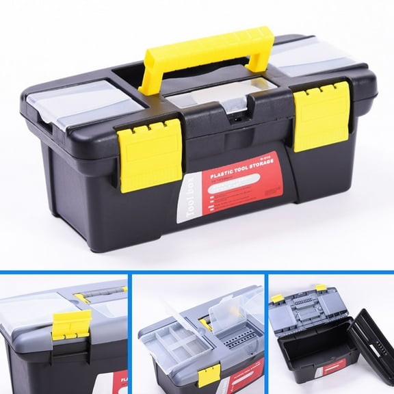 MMJ Tool Box Plastic Double Layer Portable Organizer with Handle Secure Lock Home Repair Storage 9.84x4.72x3.94in