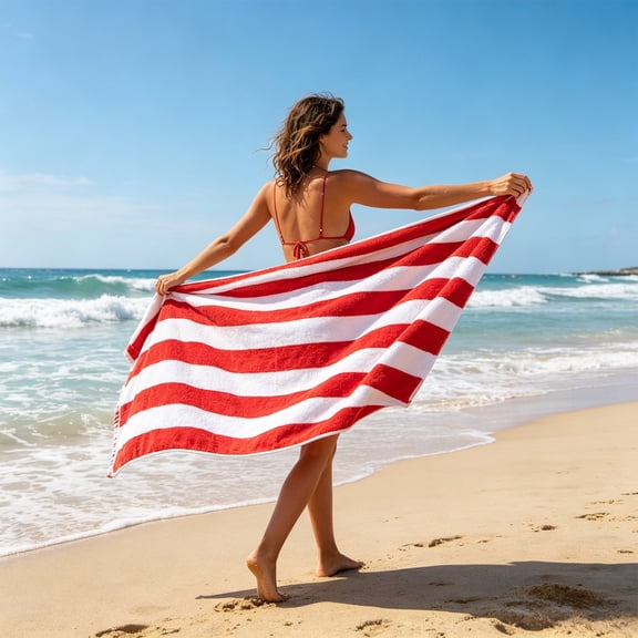 MMJ Towels Classic Striped Cotton Beach Towel Quick Dry Sand Resistant Soft Absorbent Wrap Blanket Pool Camping Outdoor Leisure Accessory 59.06x27.56in Random Color