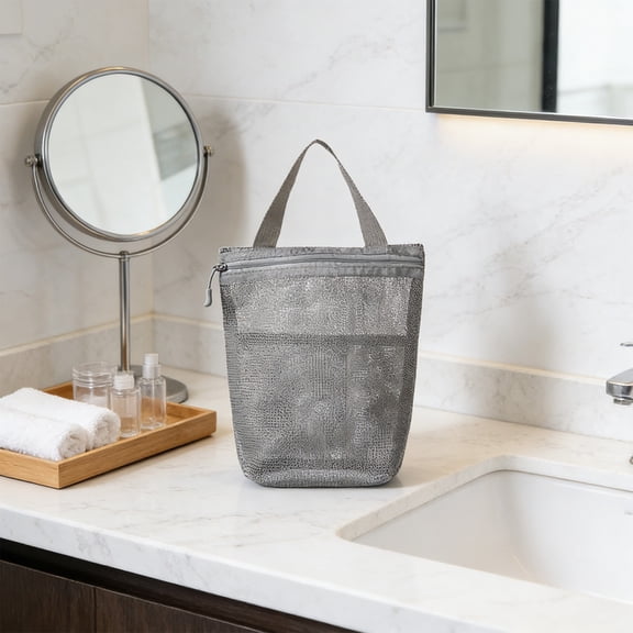MMJ Travel Essentials Mesh Bath Bag Portable Toiletry Organizer Large Capacity Hand Held for Business Trips 10.24x9.06in