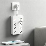 MMJ Travel Essentials Power Strip Short Cord 6 AC 2 USB 2 Type C Surge Protector for Dorm Travel
