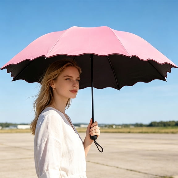 MMJ Travel Umbrella 8 Ribs Manual Open Sun Rain Folding Parasol Water Activated Flower Print UV Protection Portable Women Outdoor
