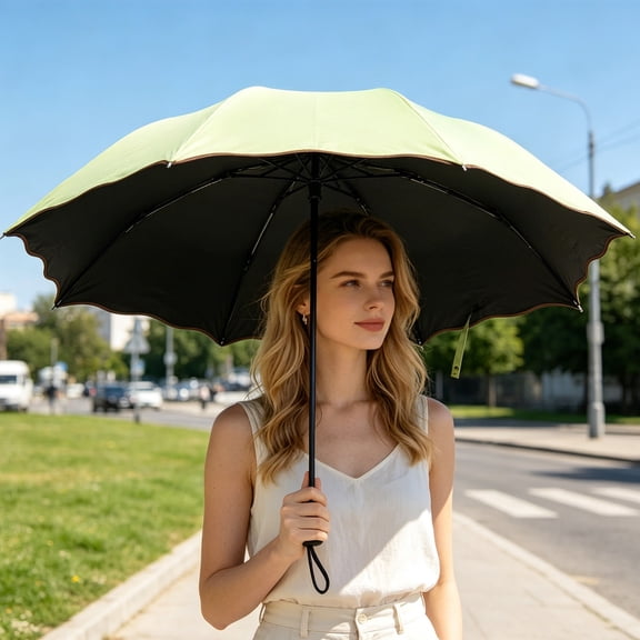 MMJ Travel Umbrella 8 Ribs Manual Open Sun Rain Folding Parasol Water Activated Flower Print UV Protection Portable Women Outdoor