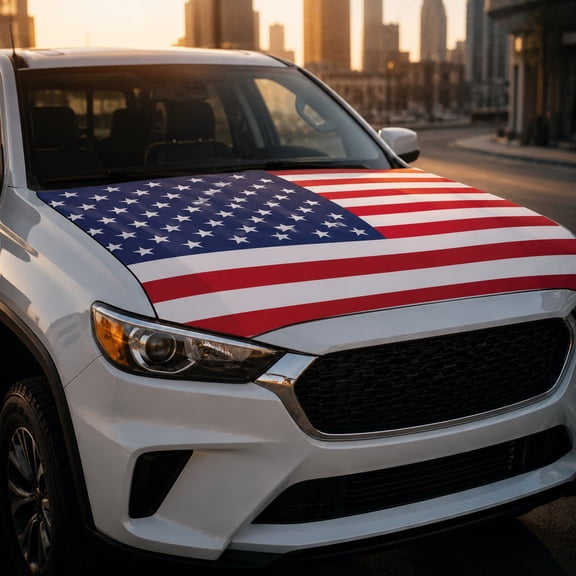 MMJ USA Flag Car Hood Cover Elastic Bonnet Protector Patriotic Event Parade Tailgate Decoration American Digital Print