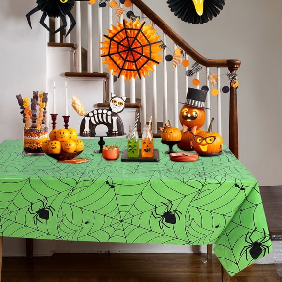 MMJ Under $5 Halloween Tablecloth with Spider Web Pattern, Durable Odorless Waterproof for Dining Table Party Holiday Halloween Decor 53.94x107.87in