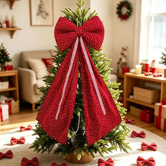 MMJ Velvet Bow Large Polka Dot Ribbon 57.09in for Christmas Tree Topper Wreath Gift Wrapping Party