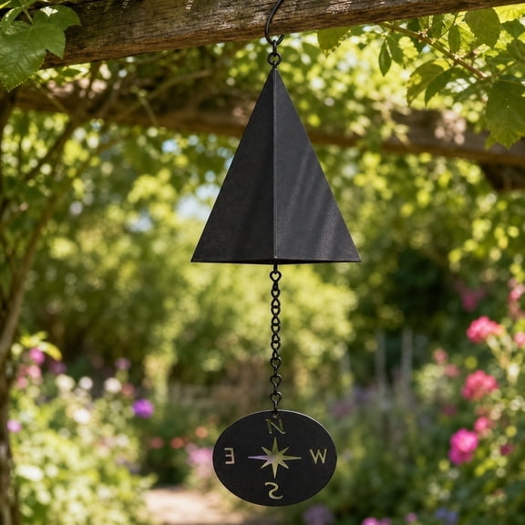MMJ Vintage Compass Iron Wind Chime Nautical Black Metal Pendant for Beach Cottage Outdoor Decor 7.9x3.7in