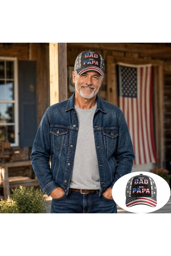 Vintage Distressed Adjustable Baseball Cap with USA Flag Print for Dad Father's Day Gift