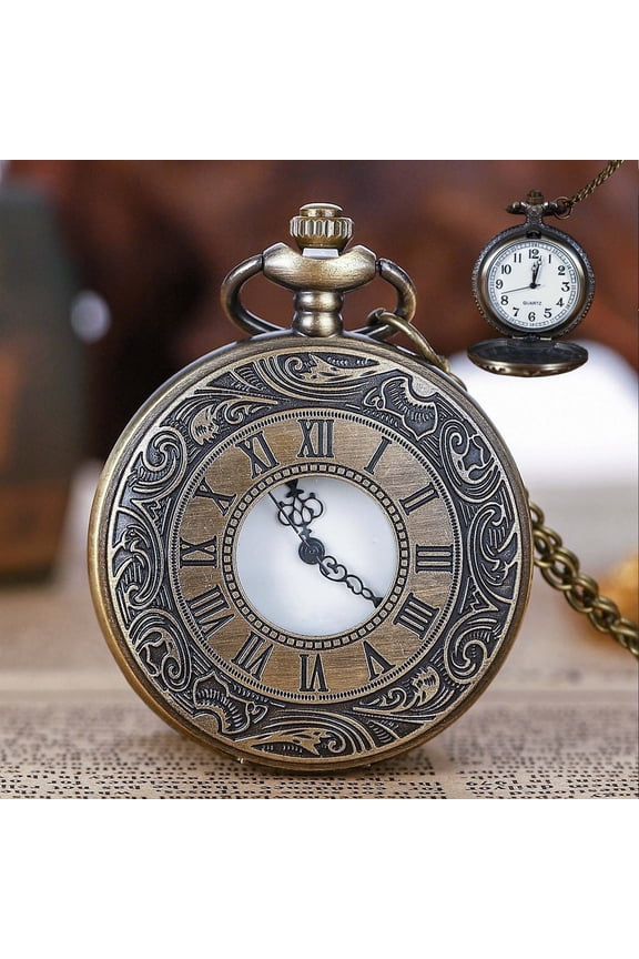 Vintage Quartz Pocket Watch Roman Numerals with Chain 1.8in for Men Women Antique Gift