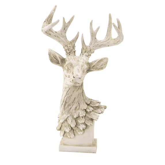 MMJ Wall Decor Resin Deer Head Sculpture Bust Antler Brown White 15.75x8.66x5.51in Art Home Entryway Living Room