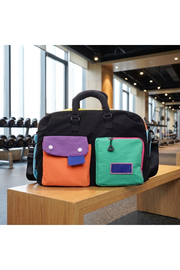 Weekender Travel Bag Color Block Duffel Lightweight Portable Carry On Overnight with Trolley Sleeve 16.14x11.81x9.06in