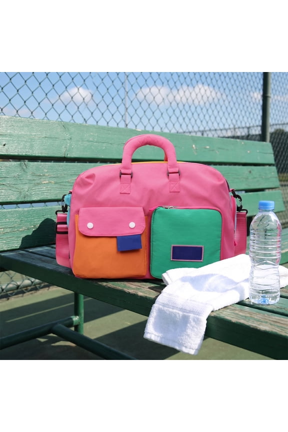 Weekender Travel Bag Color Block Duffel Lightweight Portable Carry On Overnight with Trolley Sleeve 16.14x11.81x9.06in