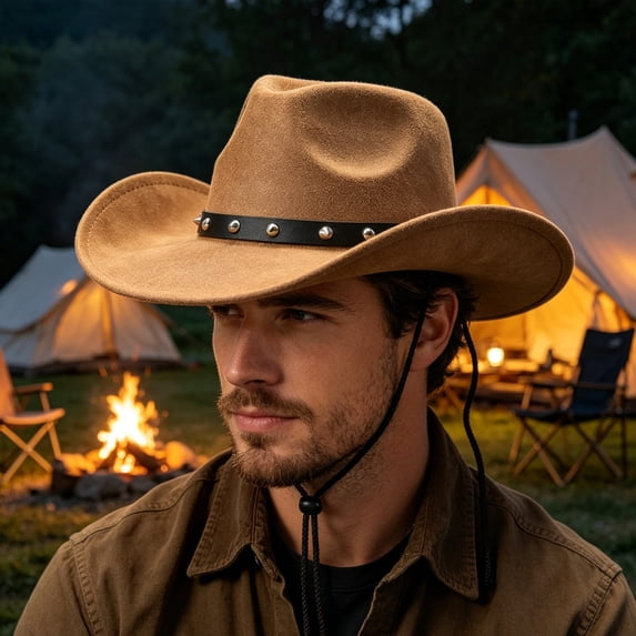 MMJ Western Cowboy Hat Big Brimmed with Windproof Rope for Men Women Outdoor