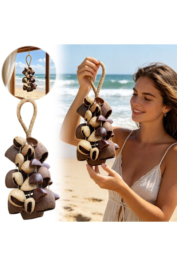 Wind Chime Kit Shell Keychain Car Hanging Handmade Natural Wooden 11.8x3.9in DIY Craft Project