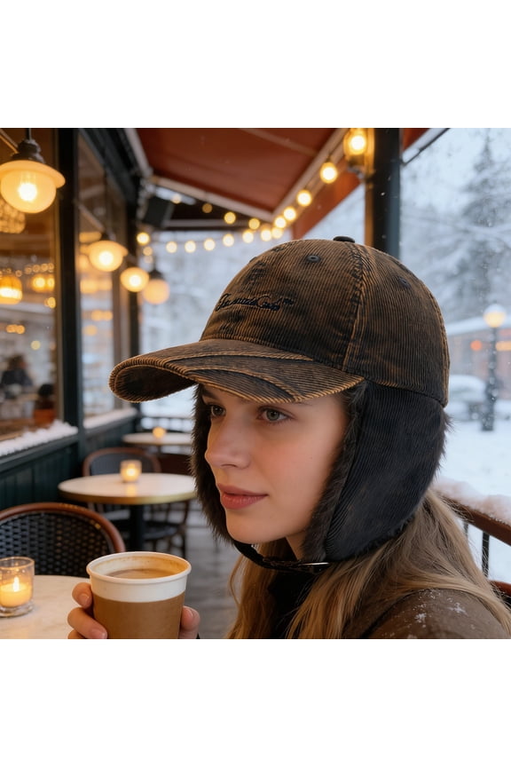 Winter Baseball Hat Ear Flap Cap Thickened Warm Tongue Ear Protection for Men Outdoor Commuting 22.05x22.83in