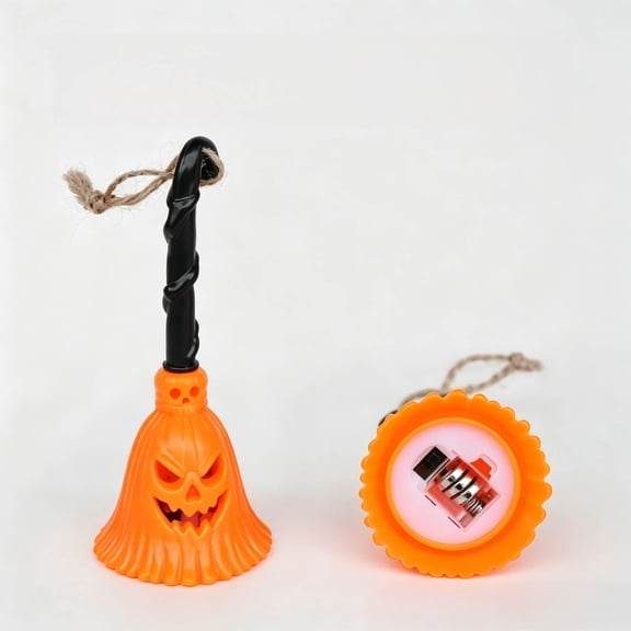 MMJ Witch Broom Pumpkin LED Light Battery Operated Halloween Tabletop Decor Mini Warm Glowing Ornament Indoor Party Desktop