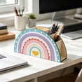 thumbnail image 1 of MMJ Wooden Pen Holder Desk Organizer Boho Rainbow Heart Design for Office Home Supplies 11.6x5.8x2.8in, 1 of 6