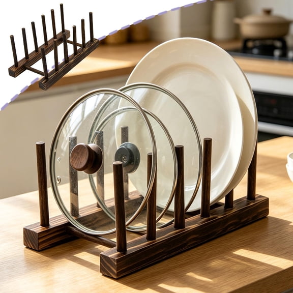 MMJ Wooden Storage Rack Multi Purpose Kitchen Organizer Stand for Bowls Cookware Books 9.05x4.52x4.52in Countertop Shelf